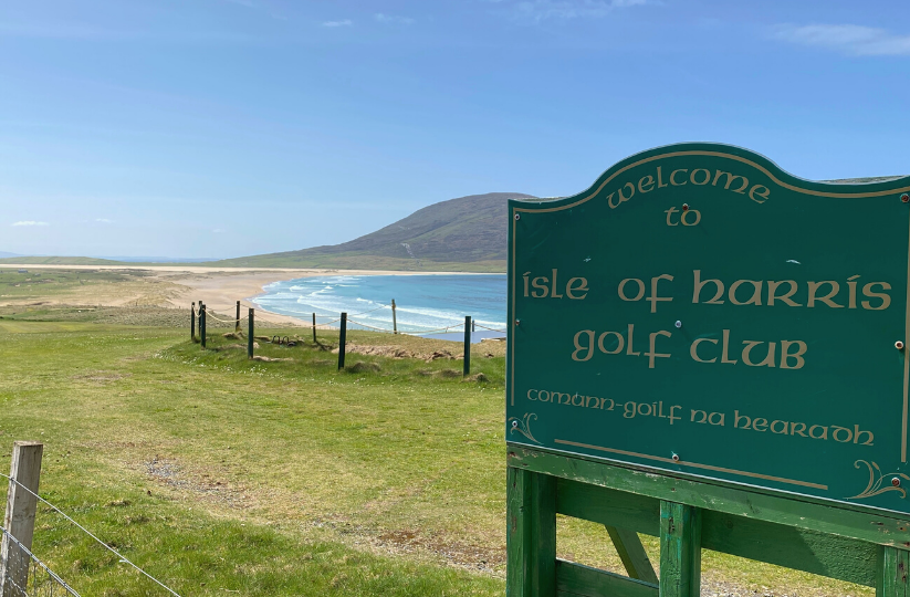Welcome sign at Isle of Harris Golf Club