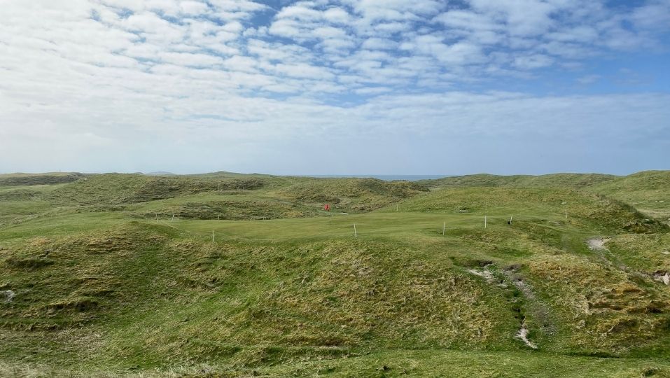 Plateau green at Askernish Golf Club, Outer Hebrides, Scotland. 