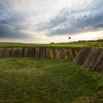 The sleepers play a large part of the iconic bunkers at Royal West Norfolk Golf Club as seen here.