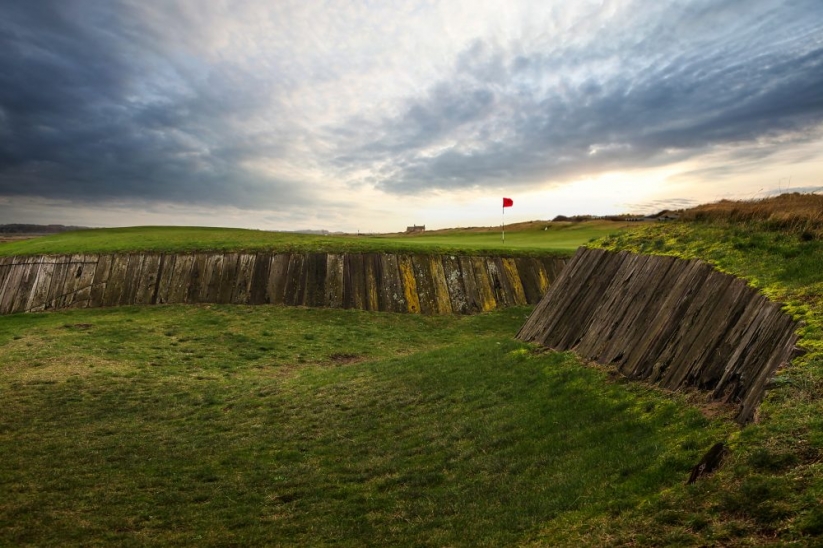 The sleepers play a large part of the iconic bunkers at Royal West Norfolk Golf Club as seen here.