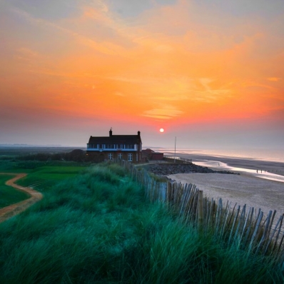 The beach house serves as a clubhouse at Royal West Norfolk Golf Club.