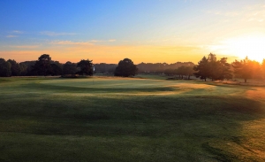 Sunset shown on the 6th hole at Ferndown Golf Club Old Course.