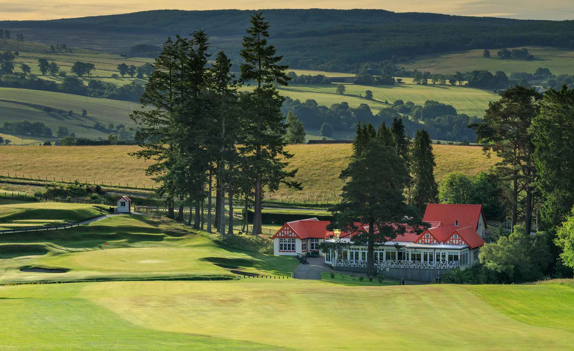 The trademark red roof of the Pitlochry Golf Club.