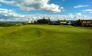 The lighthouse in the background at Fortrose & Rosemarkie Golf Club.