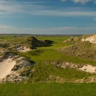 The open sand scrapes on the Kilmore Nine at Carne Golf Links.