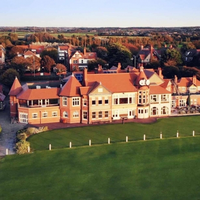 An aerial view of the clubhouse at Hoylake near Liverpool, England.