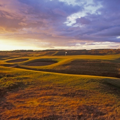 Dundonald Links at sunset on the Ayrshire coast.