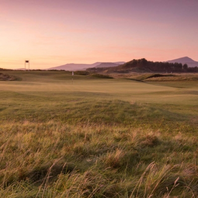Sunset at Royal St Davids golf course at Harlech, Wales.