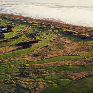 Drone footage of the A course routing map of Royal Liverpool Golf Club Hoylake, an Open Venue Host.