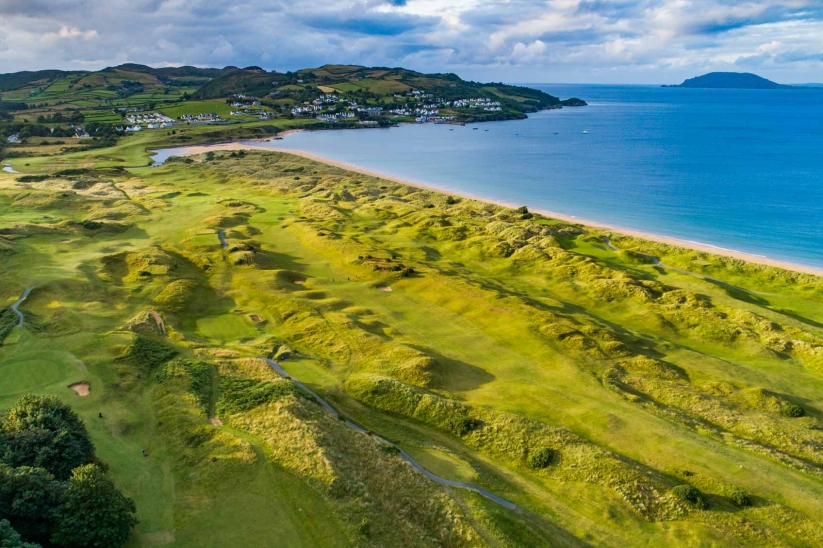 A drone photo of the links at Portsalon Golf Club in Ireland.