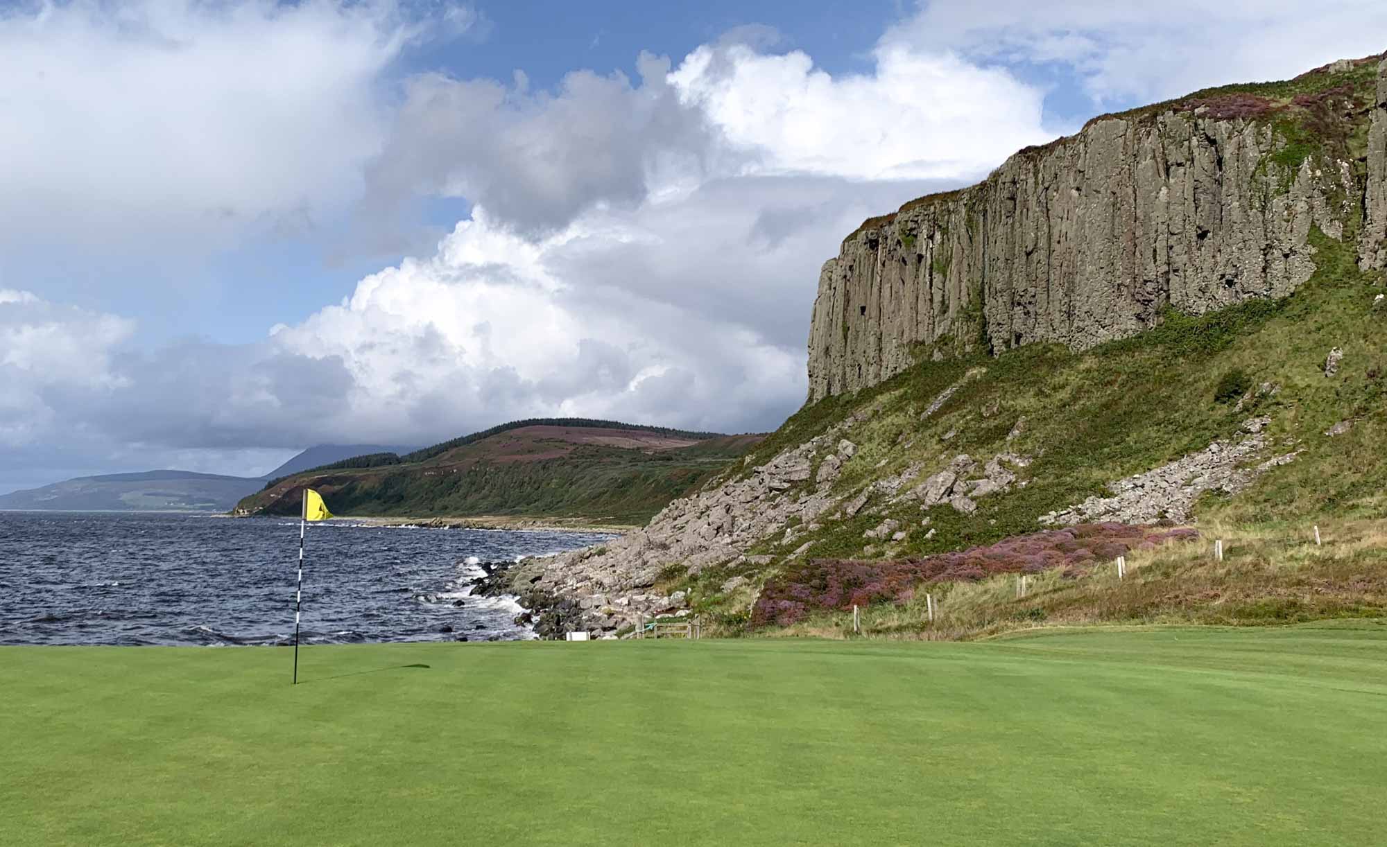 The seaside links and cliffs of the Isle of Arran at Shiskine Golf Club.