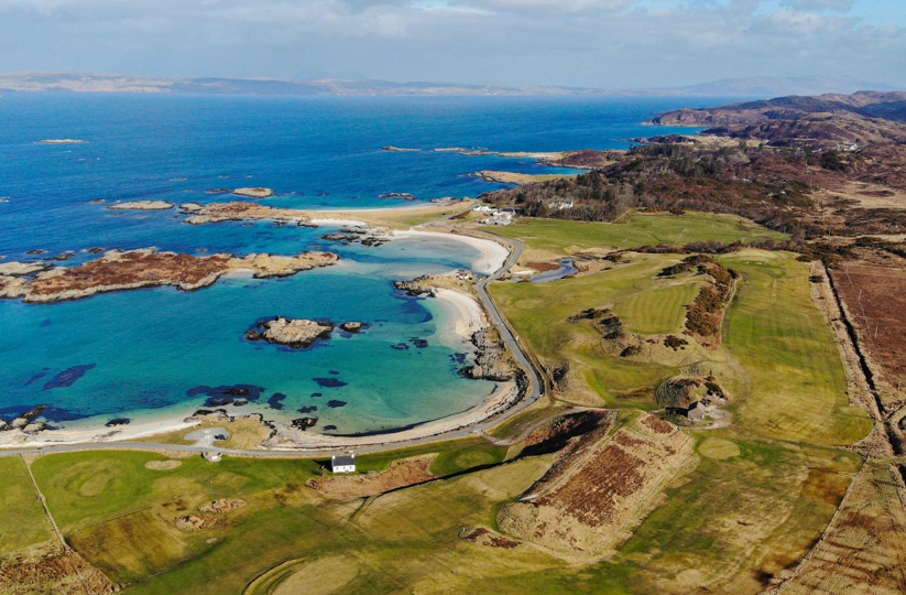 A drone capture of Traigh Golf Course.