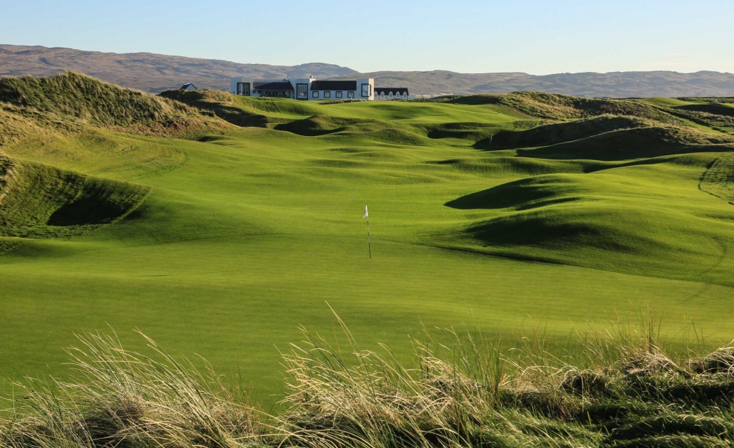 The rumpled fairways through the dunes at The Machrie.