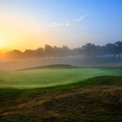 A stunning photo of West Sussex Golf Club in the early morning.