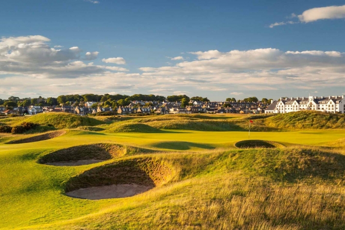 The revetted faces of the treacherous bunkers at Carnoustie Golf Links Championship Golf Course.