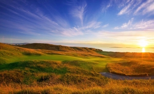 A photo of sunset over the pure links of County Sligo Golf Club.
