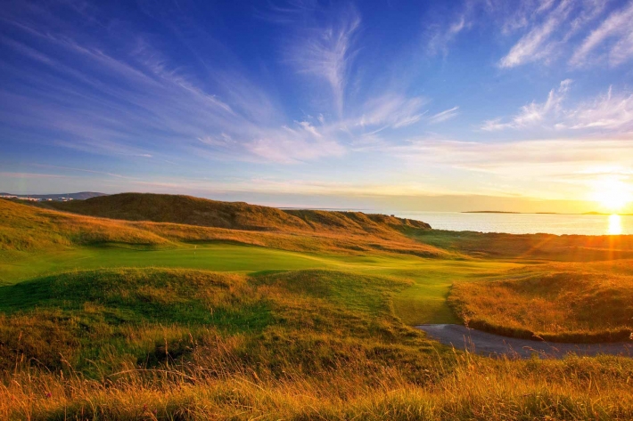 A photo of sunset over the pure links of County Sligo Golf Club.