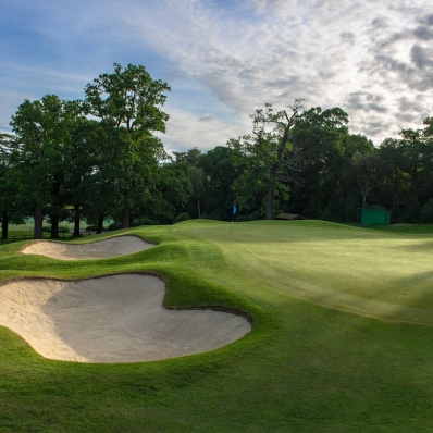 Green-side bunkers of Harry Colt at Moor Park Golf Club.