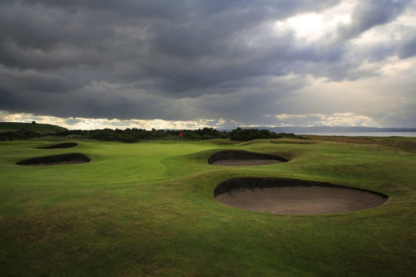 The revetted bunkers at Nairn Golf Club.