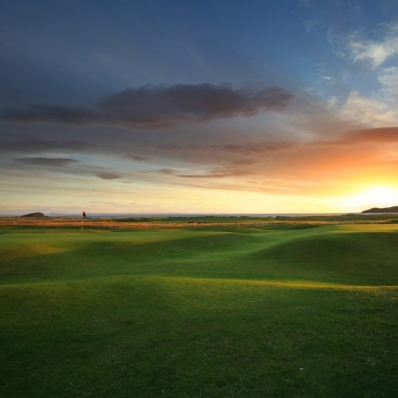 Sunrise at North Berwick Golf Club, East Lothian, Scotland.