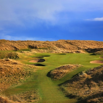The revetted pot bunkers at Royal Aberdeen Golf Club.