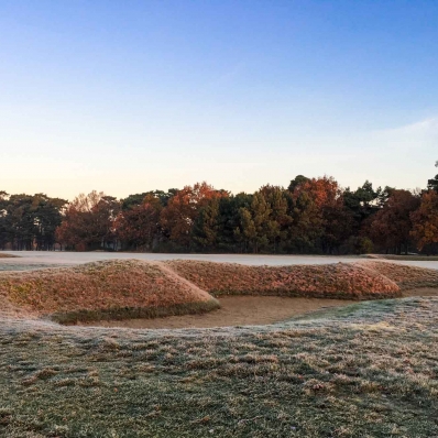The remnants of Victorian golf course design are visible Royal Worlington Golf Club shown in winter. It is one of the best winter golf deals going!