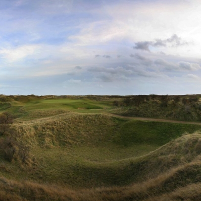 The 7th hole and its depressions at Rye Golf Club.