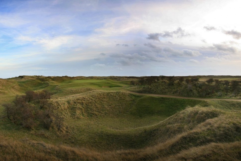 The 7th hole and its depressions at Rye Golf Club.