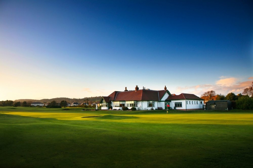 The clubhouse at Scotscraig Golf Club in Fife, Scotland.