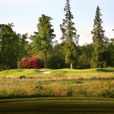 The short par 3 17th at Loch Lomond Golf Club.