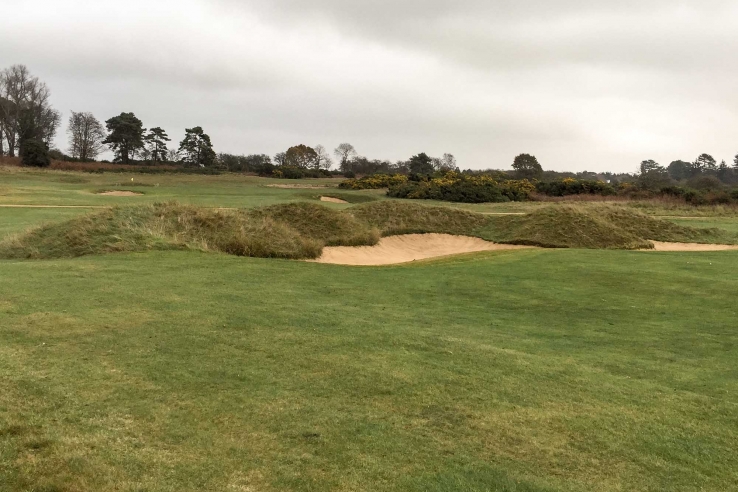 The deep bunkers on the back nine at Aldeburgh, consulted on by Harry Colt and Hugh Alison. The course features in our Suffolk Travel Guide.