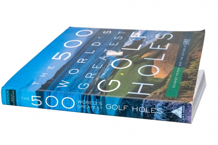 A photo of the cover of the book 500 Greatest Golf Holes.