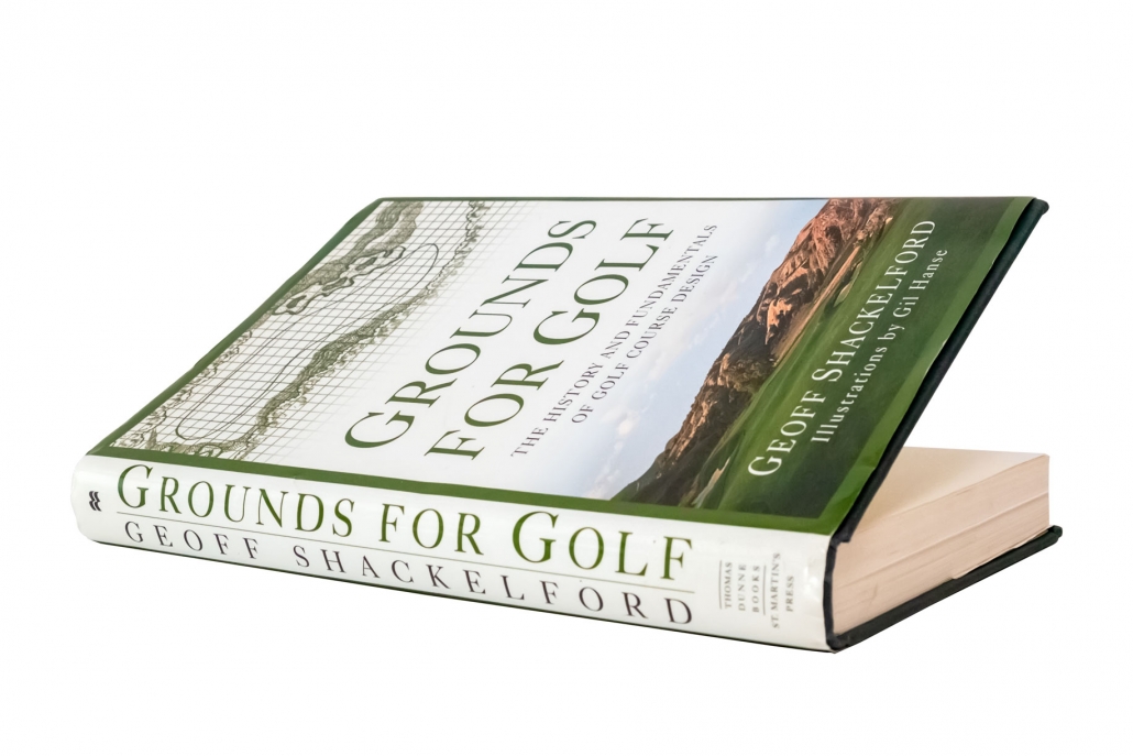 A photo of the book Grounds for Golf written by Geoff Shackelford and illustrated by Gil Hanse. It is included in our Golf Architecture Books Beginners Guide.