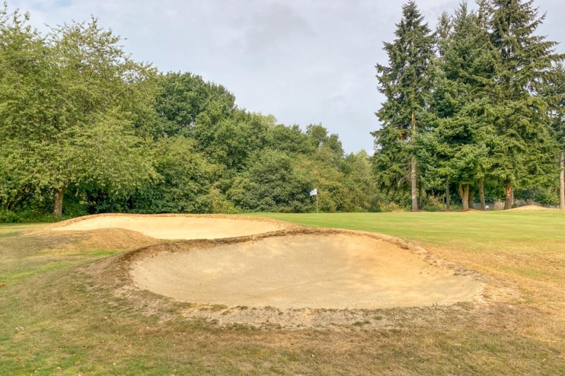 Layered bunkers at Haste Hill Golf Club in North London.