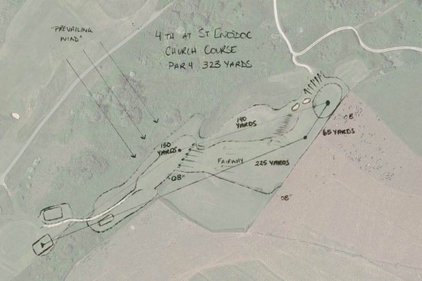 An overlay map of the features of the 4th hole at St Enodoc. 