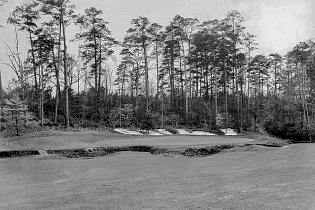 A photo of the original 13th green complex of Augusta National in 1948.